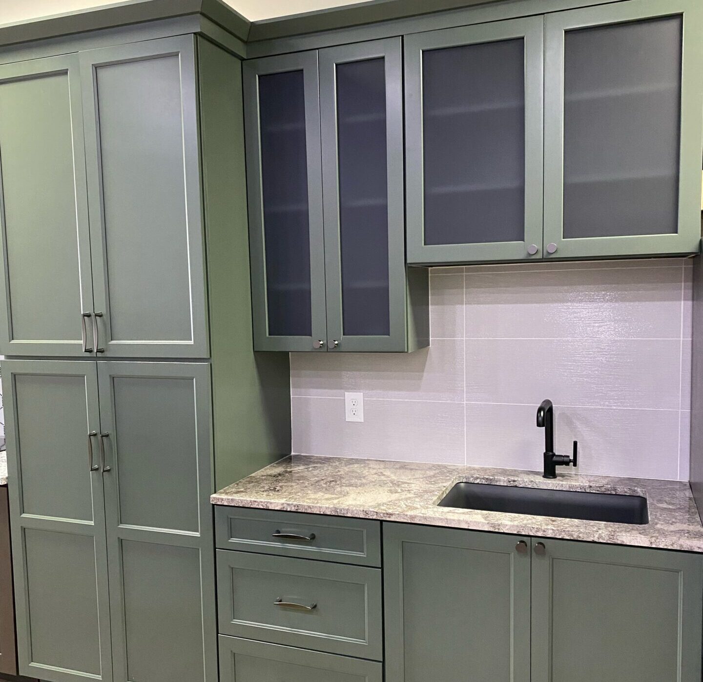 modern sage green kitchen showrrom in Bel Air MD